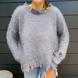POL Boutique gray frayed sweater